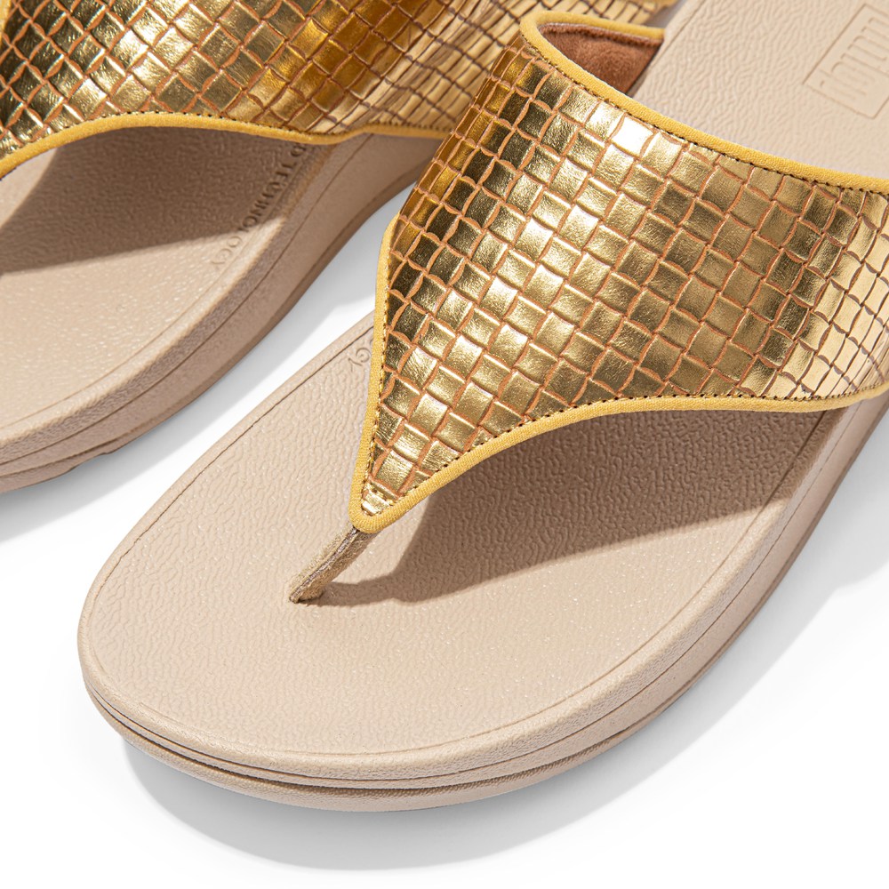 Fitflop Womens Sandals - Olive Metallic Leather Toe-post - Gold - 690-BHGCQY